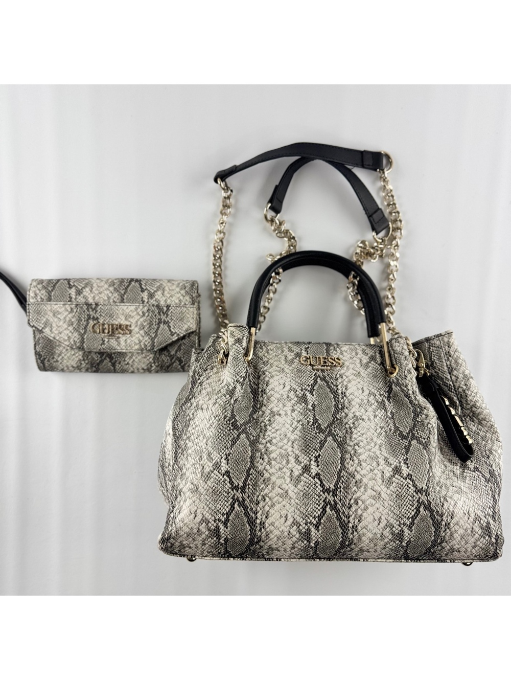 Guess Snake Print Purse W Matching Wallet